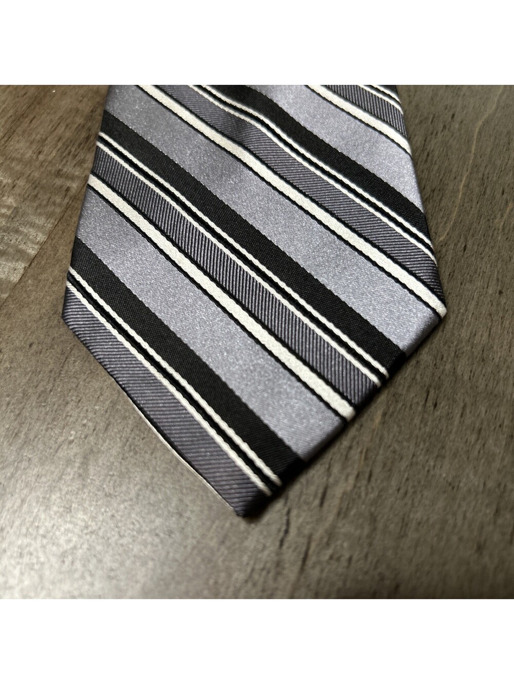Pierre Cardin Gray Striped Silk Necktie Black White Stripes